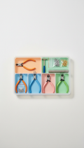Starter jewelry tool set in compartmentalized tray