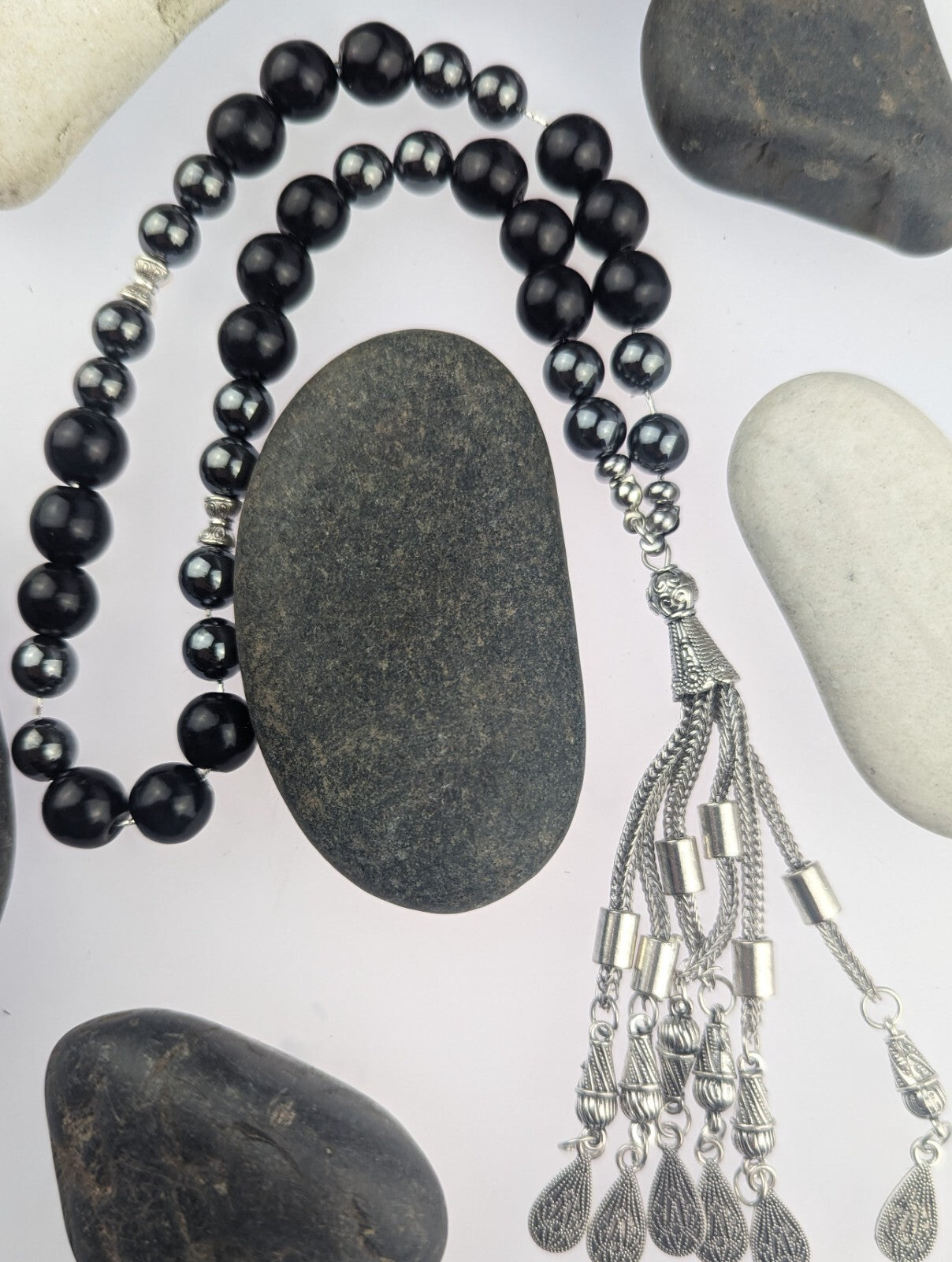 Genuine black agate hematite komboloi worry beads handmade Syd