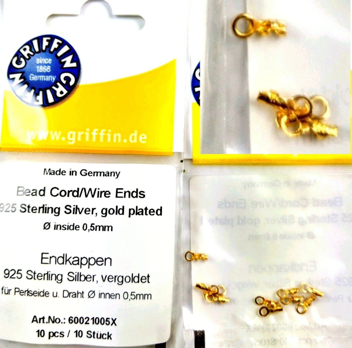 10 GRIFFIN Bead Wire End 925 Sterling Silver gold plated JCE11