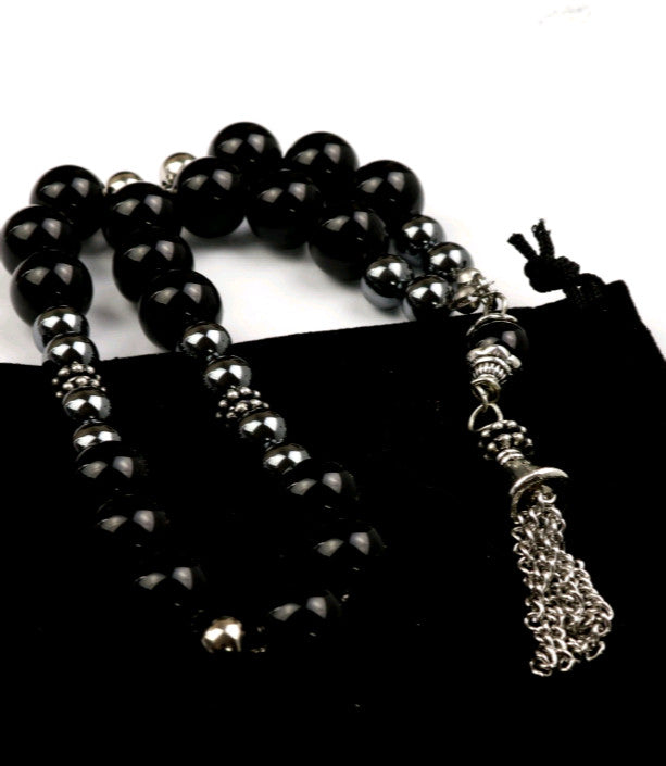 Genuine black agate hematite komboloi worry beads handmade Syd